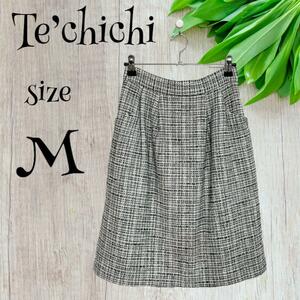 Te’chichiテチチ　ひざ丈スカート【M】ホワイトブラック　ツイード