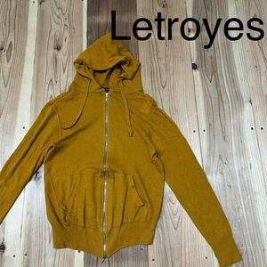 フランス製 Letroyes ルトロワ ニット カーディガン ジップアップフード 薄手 ウール マスタード レディース サイズM 玉mc2728