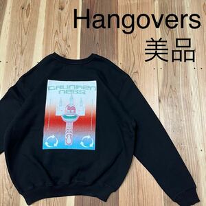 美品 Hangovers バングオーバーズ sweat スウェット トレーナー刺繍ロゴ バックプリント ビッグロゴ コムドット ブラック サイズL 玉mc2744