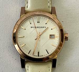 1円〜① BURBERRY バーバリー BU9108 チェック柄 腕時計 ホワイト×ローズゴールド レザー ネコポス発送