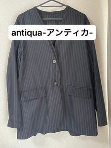 【antiqua】ストライプ柄 ノーカラージャケット【値下げ交渉不可】