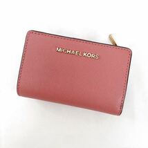 マイケルコース　二つ折り財布　ピンク　レザー　L字ジップ　コンパクトウォレット　MICHAEL KORS_画像1