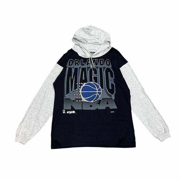 90s deadstock Orlando magic USA製 アメリカ製　長袖カットソー フード付き　NBA オーランドマジック　vintage ビンテージ　サイズM