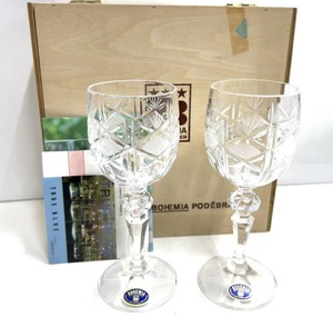 P126-W13-1074 BOHEMIA Hand-cut lead crystal ボヘミア ハンドカット クリスタルガラス ペアグラス ワイングラス 2個セット 箱あり③