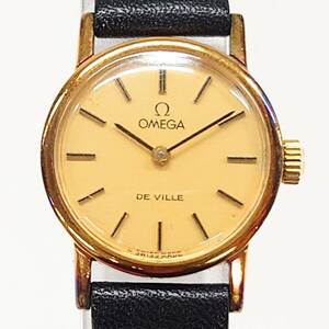 R524-W11-794◎OMEGA オメガ DE VILLE デビル レディース腕時計 手巻き 2針 レザーベルト ゴールド文字盤④