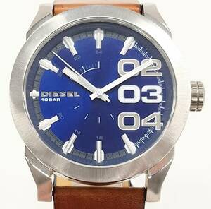 R503-W7-1349*DIESEL diesel men's wristwatch DZ-1707 quarts leather belt 3 hands blue face ④