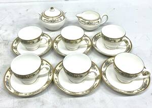 R433-W11-796 WEDGWOOD ウェッジウッド CLIVEDEN クリブデン カップ&ソーサー 6客 シュガーポット クリーマー 洋食器 金彩 花③