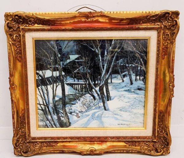 Q319-W12-370◆Pintura de Nobuo Kurosawa Toyo Kima Pintura al óleo Pintura de paisaje con marco de madera Escena de nieve Pintura auténtica Dimensiones Aprox. 45, 5x38cm④, cuadro, pintura al óleo, Naturaleza, Pintura de paisaje