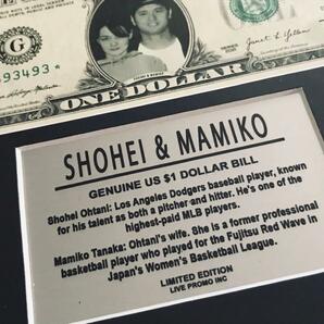 MLB ロサンゼルス・ドジャース 【 大谷翔平 田中真美子 】プロ野球選手/写真本物USA1ドル札フレーム証明書付-11の画像2