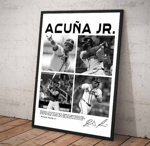 ポスター 【 MLB ロナルド・アクーニャ・ジュニア / Ronald Acuna Jr. 】poster フレーム付 A4 297×210mm -bw1
