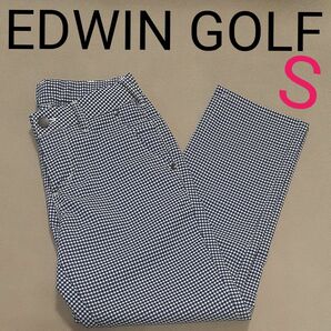 【超美品】エドウィン　EDWIN　 ストレッチ パンツ　ゴルフ　レディースS ブルーギンガムチェック