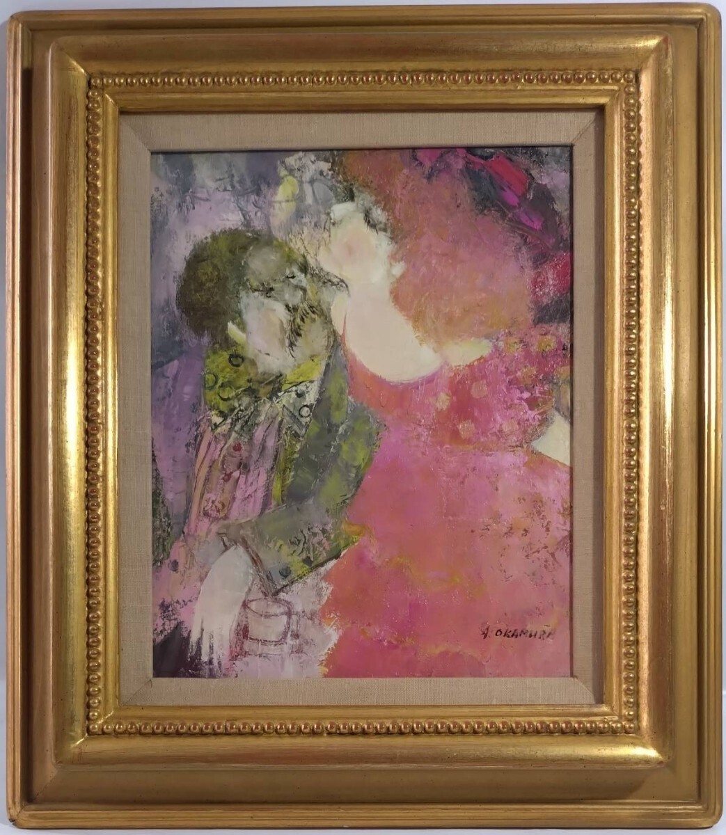 【希少レア】 岡村敦子『午後のカフェ』油彩 SM号 /絵画/水彩/水墨/版画 希少レア】 岡村敦子『午後のカフェ』油彩 SM号 /絵画/水彩/水墨