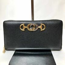 【付属品付 極美品】GUCCI グッチ 長財布 ズゥミ ラウンドジップ ファスナー インターロッキング ホースビット レザー 本革 黒 メンズ _画像2