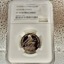 【最高鑑定】PF70UC 1976 ガイアナ アラワク インディアン 金貨 ULTRA CAMEO NGC 100ドル フランクリンミント ウルトラカメオ アンティーク_画像3