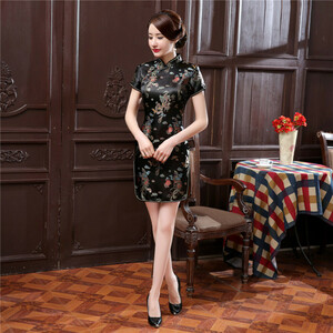 * black * XL size * China dress Short pmydress002 China dress Short tea ina clothes cosplay fancy dress Mini short 