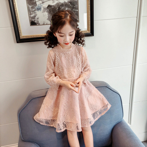 ☆ ピンク ☆ 130cm ☆ 子供 ワンピース レース 春夏秋 kdress6059 ワンピース こども 女の子 長袖 ミニワンピース レース 裾フリル