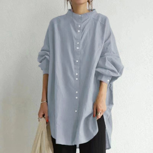 ☆ ライトブルー ☆ XLサイズ ☆ ロングチュニック lyblushirt シャツ レディース チュニック ブラウス ロングシャツ 長袖 ロング