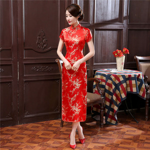 * red * S size China dress long height mail order tea ina clothes red black short sleeves red China clothes party cosplay floral print long dress 