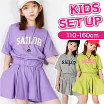 ☆ パープル ☆ 150cm ☆ 子供服セットアップ yns058 セットアップ キッズ 半袖 ショートパンツ 半袖 女の子 男の子 上下セット 子供服_画像3