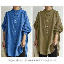 ☆ オリーブグリーン ☆ XLサイズ ☆ ロングチュニック lyblushirt シャツ レディース チュニック ブラウス ロングシャツ 長袖 ロング_画像6