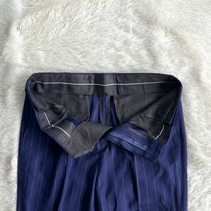 YFFUSHI『抜群の高級感』スーツスリーピース ブルー系 裏地総柄 2B L 大きいサイズ セットアップ ストライプ ウール シングルスーツの画像8