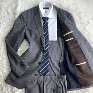  ultimate beautiful goods / rare L* Paul Smith [ lining . free feeling of luxury ]Paul Smith suit setup stripe gray multicolor unlined in the back 2B beautiful Silhouette 