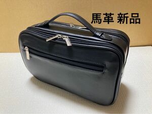 新品 馬革 Wファスナー セカンドバッグ クラッチバッグ 黒