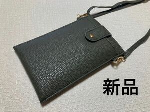 新品 合皮 スマホショルダー ポシェット カーキ系