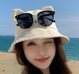  glasses holder attaching sun hat UV care hat cat ear hat cat ear beige 