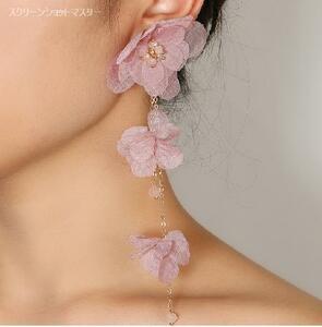  crystal . flower chiffon. earrings black pink party wedding Event 