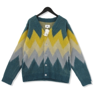 未使用 WAX ワックス ジャガード カーディガン WAX-0301 Jacquard cardigan グリーン S タグ付き 22000451