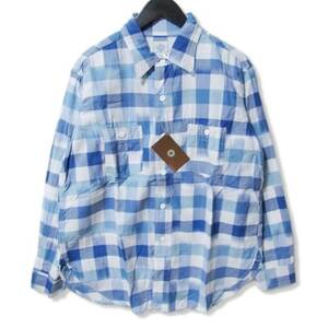 未使用 POST O?ALLS ポストオーバーオールズ ICB ST.LOUIS 3217-ICB 長袖チェックシャツ IKAT CHECK BLUE M タグ付き 27105728