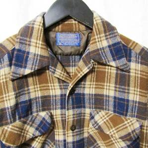 PENDLETON ペンドルトン 長袖チェックシャツ 70S オープンカラーシャツ ウール USA製 ブラウン S 27105786の画像3