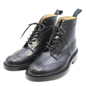 未使用 Tricker's トリッカーズ UK7 カントリーブーツ 5634 STOW ボックスカーフ ブローグブーツ レザーソール ブラック 35003134