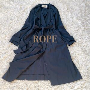 ROPE トレンチコート スプリングコート ノーカラー ネイビー とろみ感 36