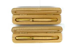 【4092】★美品★木製ボールペン 天然素材 ツイスト式 ゴールド ブラウン ウッド 2本セット ペン　筆記用具