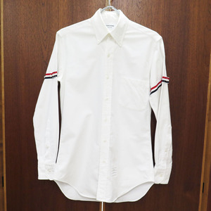 THOM BROWNE EMBELLISHED ARMBAND OXFORD SHIRT 0 トムブラウン トリコロール グログラン アームバンド オックスフォード シャツ メンズ 白