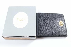 Christian Dior クリスチャンディオール CDロゴ オーバルプレート ブラック レザー 二つ折り財布 メンズ 札入れ 箱付き 1706-TE