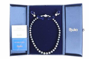 [2 point ]book@ pearl pearl black pearl necklace SILVER PAT. approximately 8.2-10.4mm./ earrings K14WG approximately 10.4mm. lady's case attaching 2040-TE