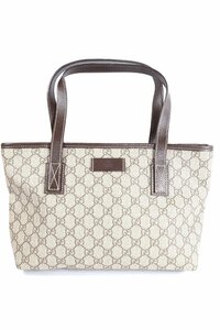 GUCCI グッチ GGスプリーム GGプラス PVC×レザー ベージュ×ダークブラウン トートバッグ ショルダーバッグ レディース かばん 2034-TE