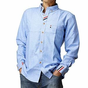 ボタンダウンシャツ トップストリコロール 長袖 カジュアル メンズ ブルー　Mサイズ