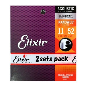 Elixir 11027-2P Acoustic Nanoweb Ct.light 11-52 Акустическая гитарная строка 2 Set Pack