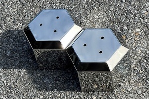 # new goods = medium sized 4t for 17.5 -inch 6 hole hexagon stainless steel specular hub cover center cap rear left right 2 piece set 6 hole wheel for : hexagon K