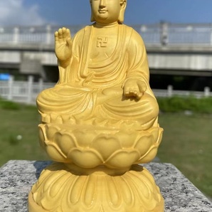 美品☆仏像 釈迦如来像 お釈迦様 釈迦如来坐像 ツゲ 木彫 黄楊木 の画像2