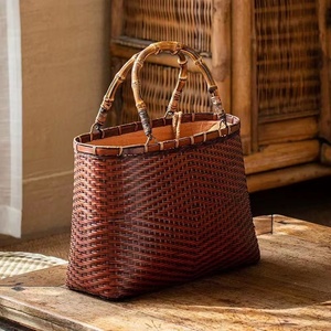 high quality * nature bamboo braided up basket back handmade wistaria back basket natural shopping basket storage bag 