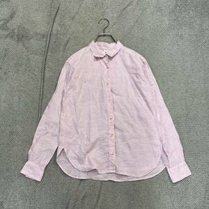 1円スタート! （12）UNIQLO ユニクロ リネンシャツ 長袖シャツ サイズS 薄ピンク 麻100% 無地 レディース トップス 最落なし