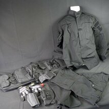 【装備おまとめ】 ブラック BDU 上下 Lサイズ,ホルスター,グローブ,メッシュマスク,ソフトガンケース #S-8028_画像1