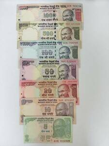 A 2122.インド7種 古紙幣