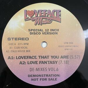 【12inchレコード】Loveface 「De-Mixes Vol.6」2022年　Loveface Music LFM 006