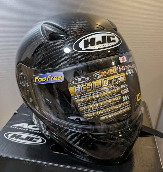 送料無料・即決 HJC カーボン素材 AC-11J CARBON Mサイズ ブルーミラーシールド付属